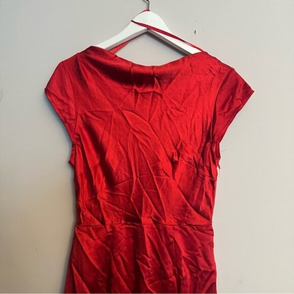 Hello Molly Red Satin Twist Cutout Back Mini Dress Size Medium (6) - Picture 6 of 15
